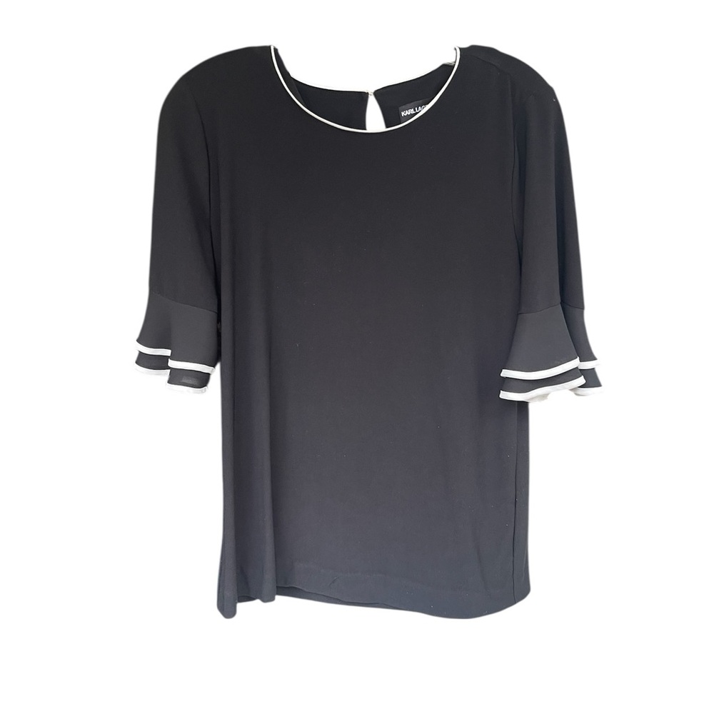 Karl Lagerfeld Women’s size Small flutter sleeve Black & white blouse SS